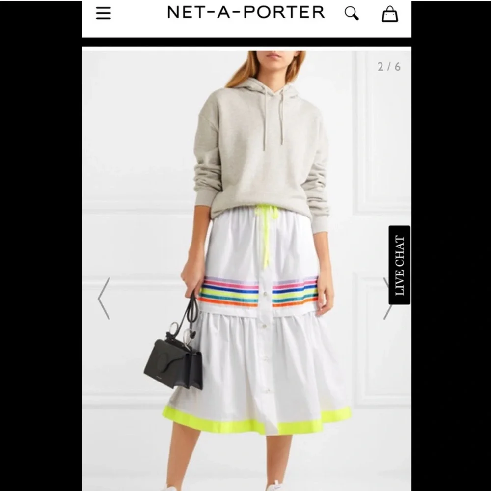 Mira Mikati Rainbow Stripe Neon Trim Tiered Midi Skirt US 6 festival - Picture 2 of 8